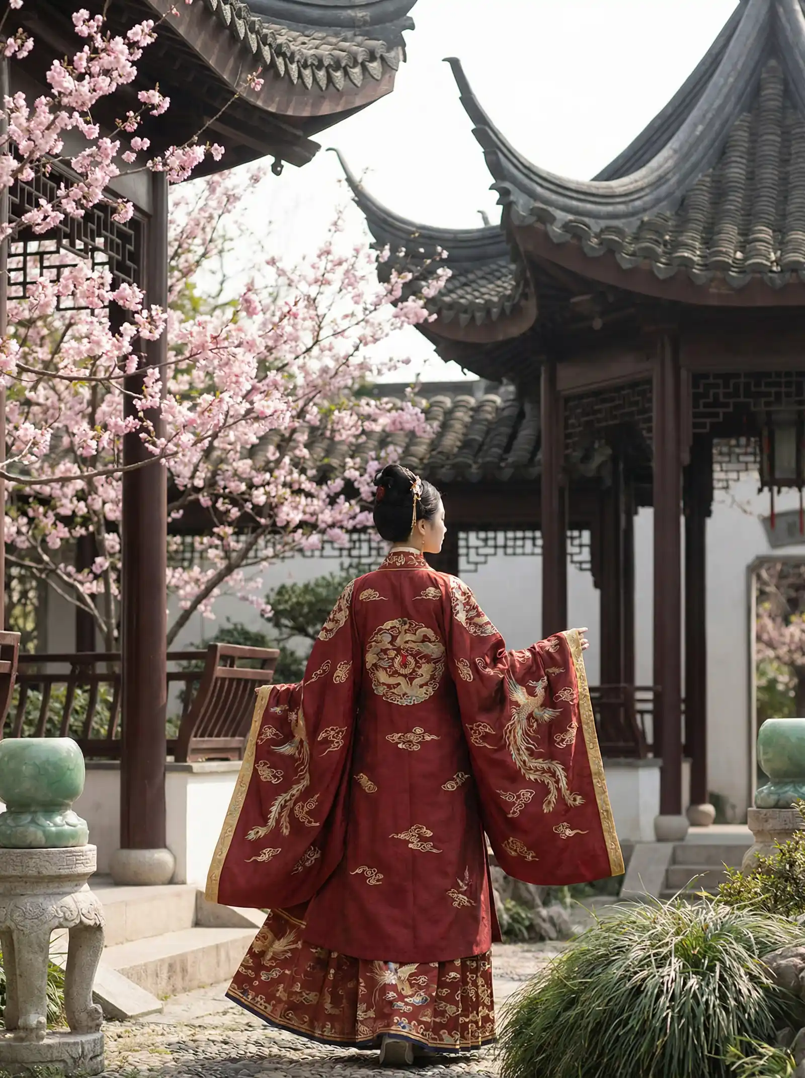 品色堂 免费 明制汉服红色凤凰刺绣